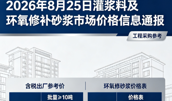 柯桥2026年8月25日灌浆料及环氧修补砂浆市场价格信息通报